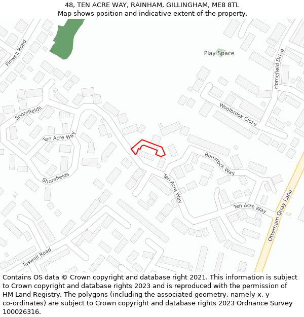 48, TEN ACRE WAY, RAINHAM, GILLINGHAM, ME8 8TL: Location map and indicative extent of plot