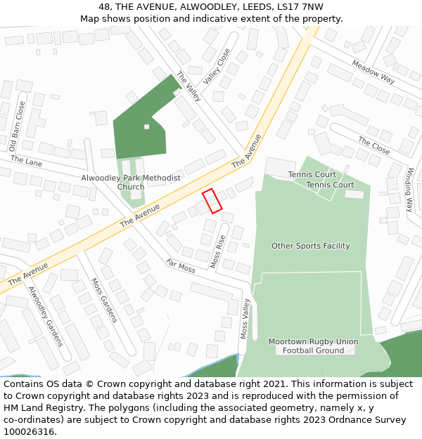 48, THE AVENUE, ALWOODLEY, LEEDS, LS17 7NW: Location map and indicative extent of plot