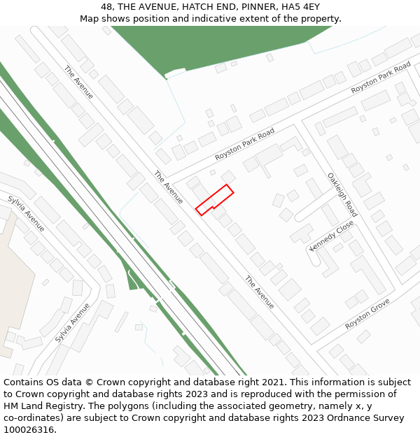 48, THE AVENUE, HATCH END, PINNER, HA5 4EY: Location map and indicative extent of plot