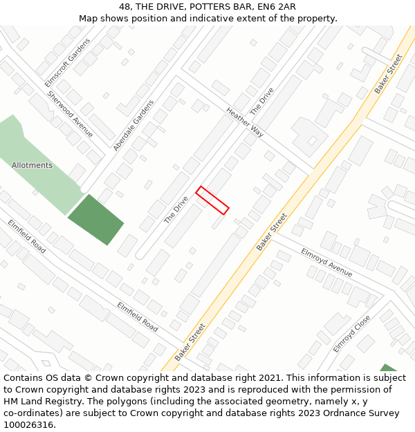 48, THE DRIVE, POTTERS BAR, EN6 2AR: Location map and indicative extent of plot