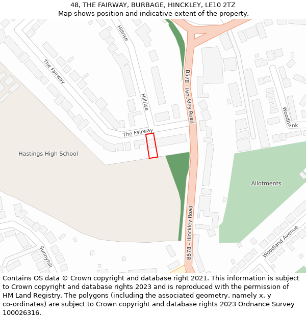 48, THE FAIRWAY, BURBAGE, HINCKLEY, LE10 2TZ: Location map and indicative extent of plot