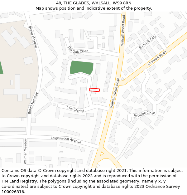 48, THE GLADES, WALSALL, WS9 8RN: Location map and indicative extent of plot