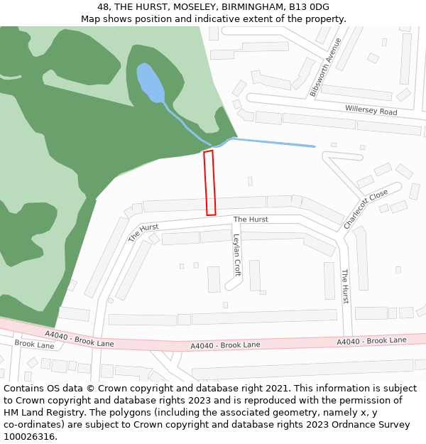 48, THE HURST, MOSELEY, BIRMINGHAM, B13 0DG: Location map and indicative extent of plot