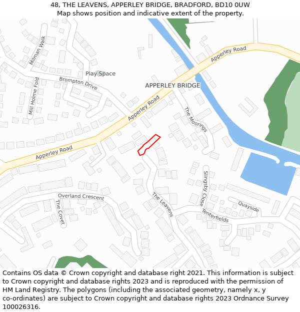 48, THE LEAVENS, APPERLEY BRIDGE, BRADFORD, BD10 0UW: Location map and indicative extent of plot