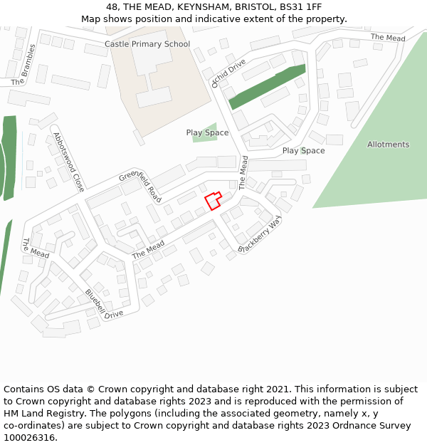 48, THE MEAD, KEYNSHAM, BRISTOL, BS31 1FF: Location map and indicative extent of plot