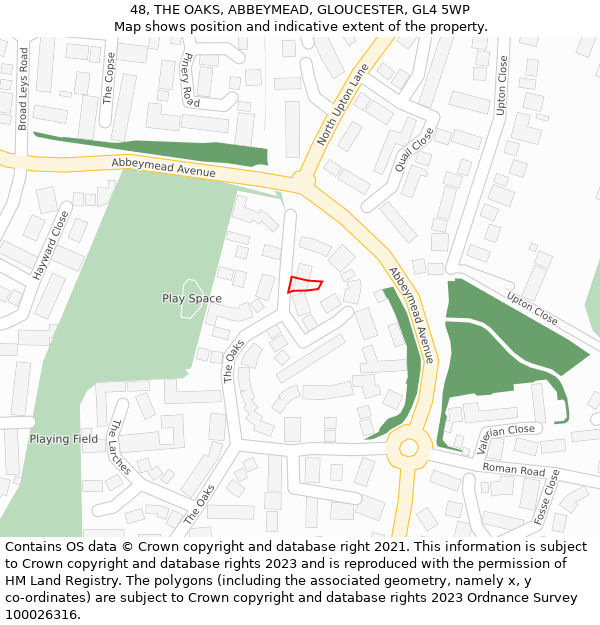 48, THE OAKS, ABBEYMEAD, GLOUCESTER, GL4 5WP: Location map and indicative extent of plot