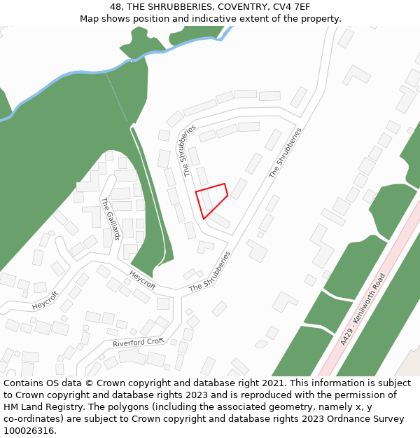 48, THE SHRUBBERIES, COVENTRY, CV4 7EF: Location map and indicative extent of plot