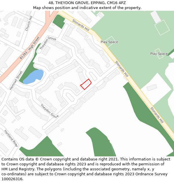 48, THEYDON GROVE, EPPING, CM16 4PZ: Location map and indicative extent of plot