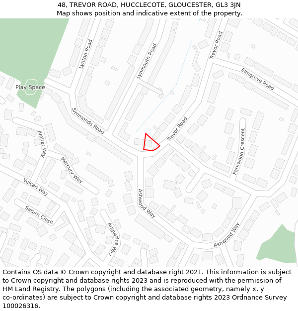 48, TREVOR ROAD, HUCCLECOTE, GLOUCESTER, GL3 3JN: Location map and indicative extent of plot