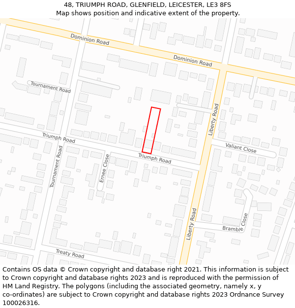 48, TRIUMPH ROAD, GLENFIELD, LEICESTER, LE3 8FS: Location map and indicative extent of plot