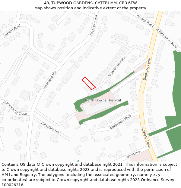 48, TUPWOOD GARDENS, CATERHAM, CR3 6EW: Location map and indicative extent of plot