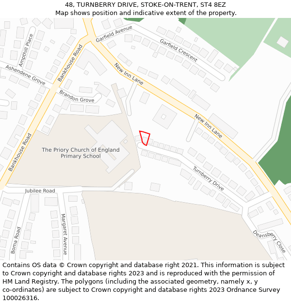48, TURNBERRY DRIVE, STOKE-ON-TRENT, ST4 8EZ: Location map and indicative extent of plot
