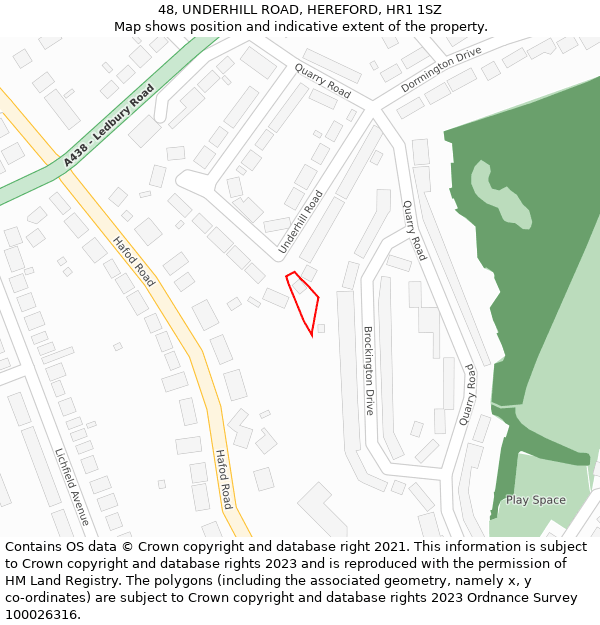 48, UNDERHILL ROAD, HEREFORD, HR1 1SZ: Location map and indicative extent of plot
