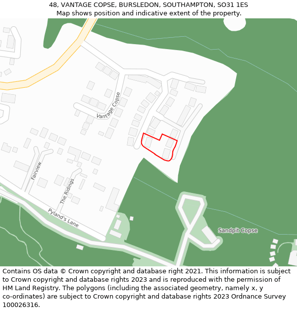 48, VANTAGE COPSE, BURSLEDON, SOUTHAMPTON, SO31 1ES: Location map and indicative extent of plot