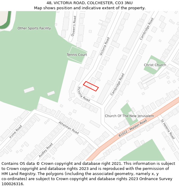 48, VICTORIA ROAD, COLCHESTER, CO3 3NU: Location map and indicative extent of plot