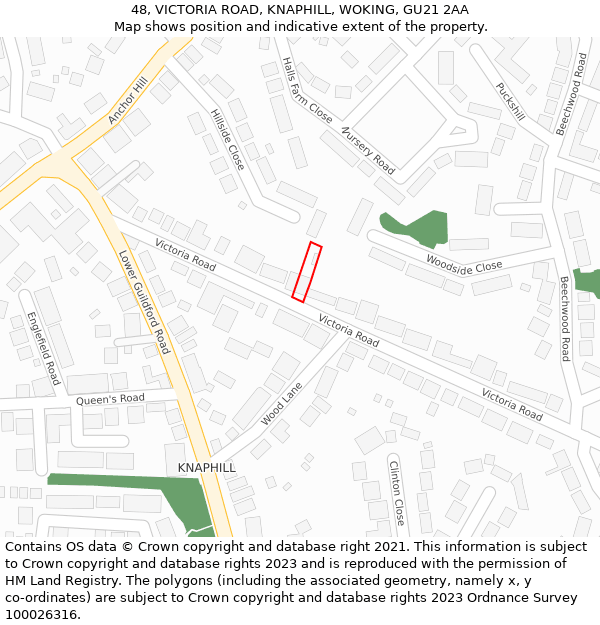 48, VICTORIA ROAD, KNAPHILL, WOKING, GU21 2AA: Location map and indicative extent of plot