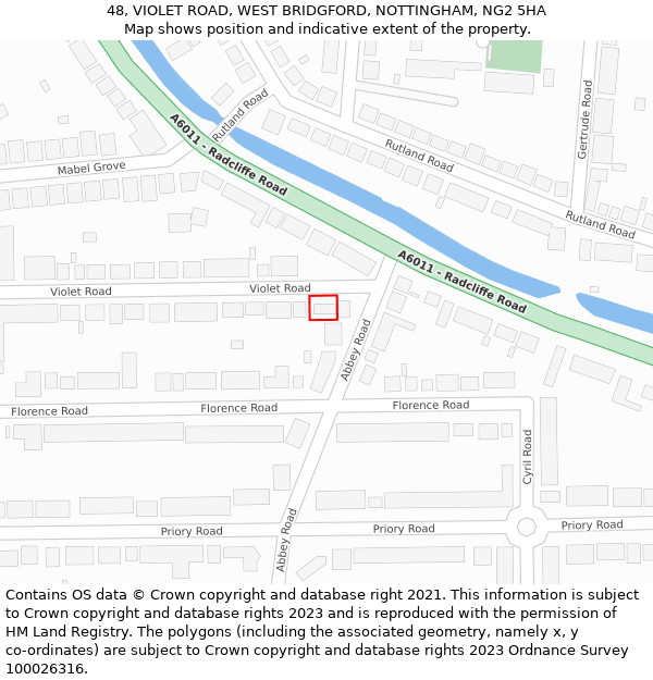 48, VIOLET ROAD, WEST BRIDGFORD, NOTTINGHAM, NG2 5HA: Location map and indicative extent of plot