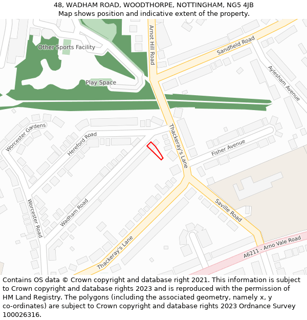 48, WADHAM ROAD, WOODTHORPE, NOTTINGHAM, NG5 4JB: Location map and indicative extent of plot