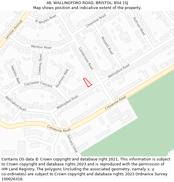 48, WALLINGFORD ROAD, BRISTOL, BS4 1SJ: Location map and indicative extent of plot