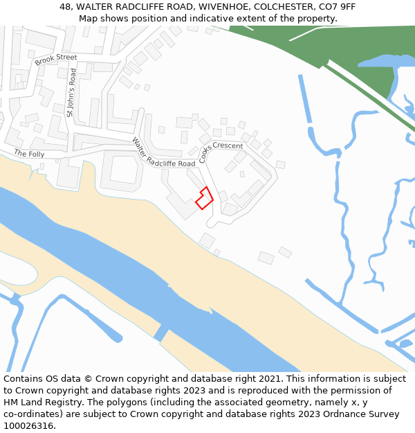 48, WALTER RADCLIFFE ROAD, WIVENHOE, COLCHESTER, CO7 9FF: Location map and indicative extent of plot