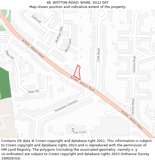 48, WATTON ROAD, WARE, SG12 0AT: Location map and indicative extent of plot