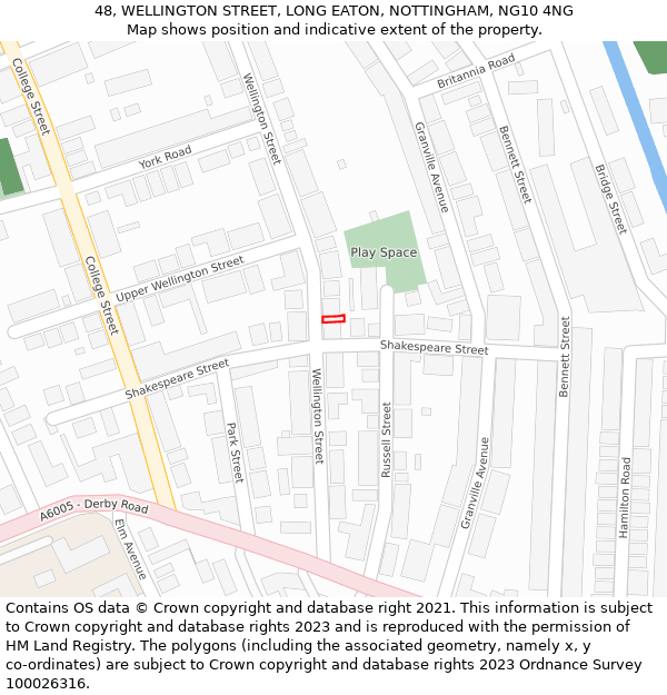 48, WELLINGTON STREET, LONG EATON, NOTTINGHAM, NG10 4NG: Location map and indicative extent of plot