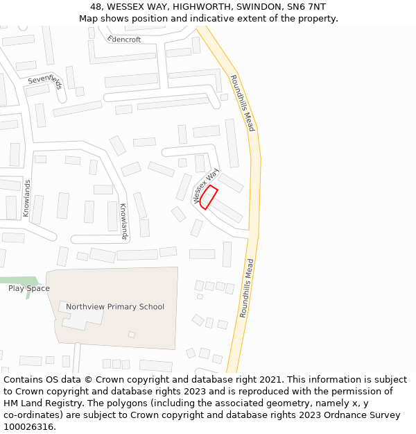 48, WESSEX WAY, HIGHWORTH, SWINDON, SN6 7NT: Location map and indicative extent of plot