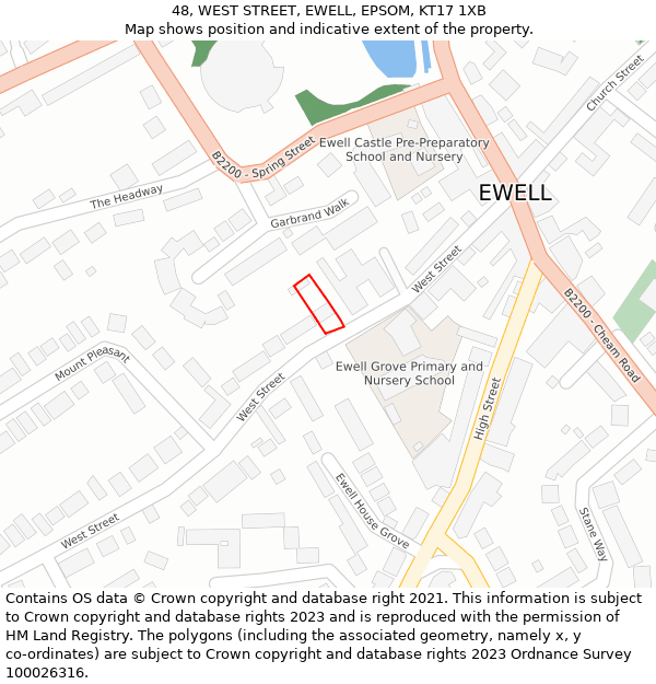 48, WEST STREET, EWELL, EPSOM, KT17 1XB: Location map and indicative extent of plot