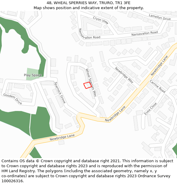 48, WHEAL SPERRIES WAY, TRURO, TR1 3FE: Location map and indicative extent of plot