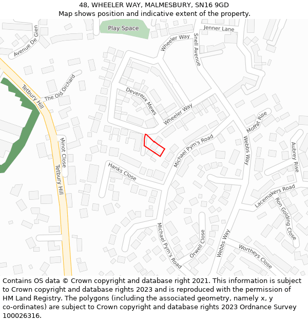 48, WHEELER WAY, MALMESBURY, SN16 9GD: Location map and indicative extent of plot