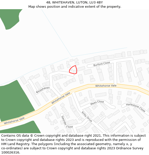 48, WHITEHAVEN, LUTON, LU3 4BY: Location map and indicative extent of plot