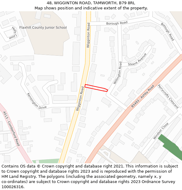 48, WIGGINTON ROAD, TAMWORTH, B79 8RL: Location map and indicative extent of plot