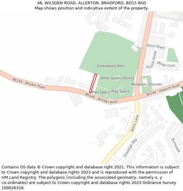 48, WILSDEN ROAD, ALLERTON, BRADFORD, BD15 9AD: Location map and indicative extent of plot