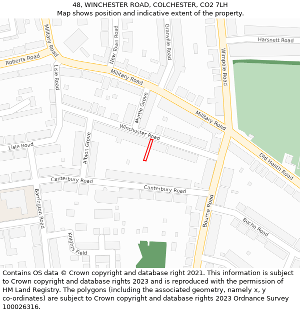 48, WINCHESTER ROAD, COLCHESTER, CO2 7LH: Location map and indicative extent of plot
