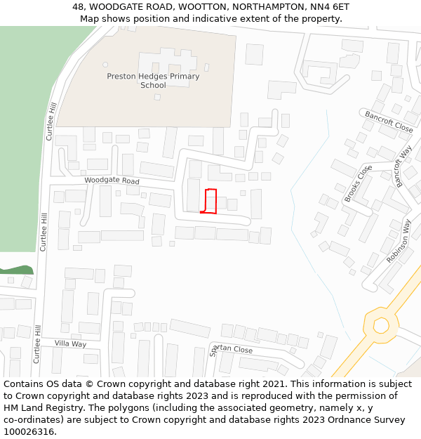 48, WOODGATE ROAD, WOOTTON, NORTHAMPTON, NN4 6ET: Location map and indicative extent of plot