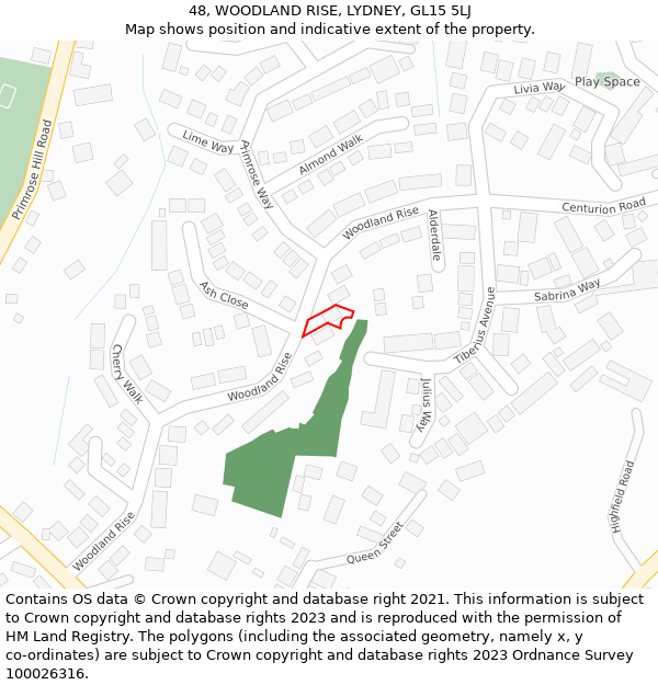 48, WOODLAND RISE, LYDNEY, GL15 5LJ: Location map and indicative extent of plot