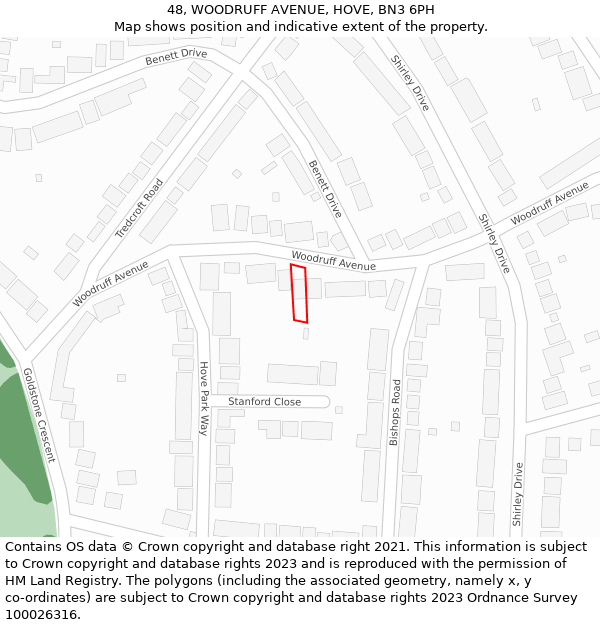 48, WOODRUFF AVENUE, HOVE, BN3 6PH: Location map and indicative extent of plot