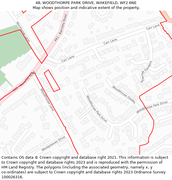 48, WOODTHORPE PARK DRIVE, WAKEFIELD, WF2 6NE: Location map and indicative extent of plot