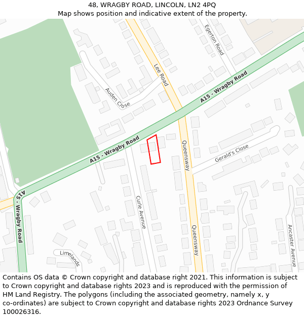 48, WRAGBY ROAD, LINCOLN, LN2 4PQ: Location map and indicative extent of plot