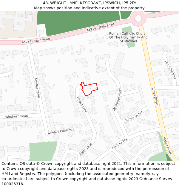 48, WRIGHT LANE, KESGRAVE, IPSWICH, IP5 2FA: Location map and indicative extent of plot