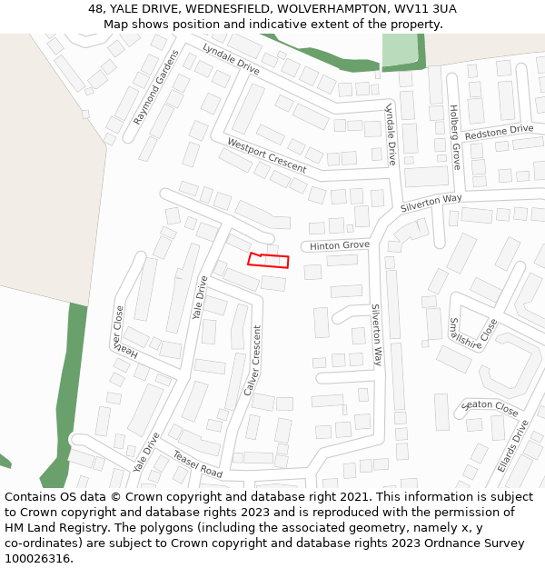 48, YALE DRIVE, WEDNESFIELD, WOLVERHAMPTON, WV11 3UA: Location map and indicative extent of plot