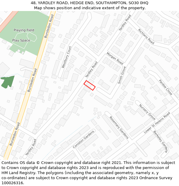 48, YARDLEY ROAD, HEDGE END, SOUTHAMPTON, SO30 0HQ: Location map and indicative extent of plot