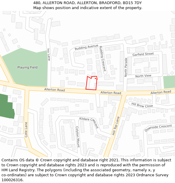 480, ALLERTON ROAD, ALLERTON, BRADFORD, BD15 7DY: Location map and indicative extent of plot