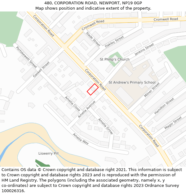 480, CORPORATION ROAD, NEWPORT, NP19 0GP: Location map and indicative extent of plot