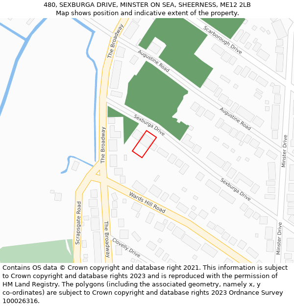 480, SEXBURGA DRIVE, MINSTER ON SEA, SHEERNESS, ME12 2LB: Location map and indicative extent of plot