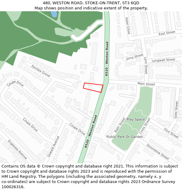 480, WESTON ROAD, STOKE-ON-TRENT, ST3 6QD: Location map and indicative extent of plot