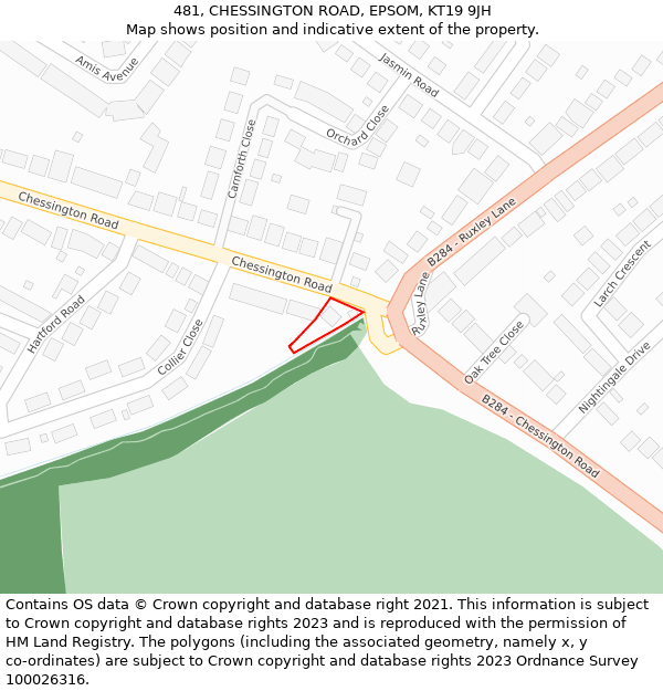 481, CHESSINGTON ROAD, EPSOM, KT19 9JH: Location map and indicative extent of plot