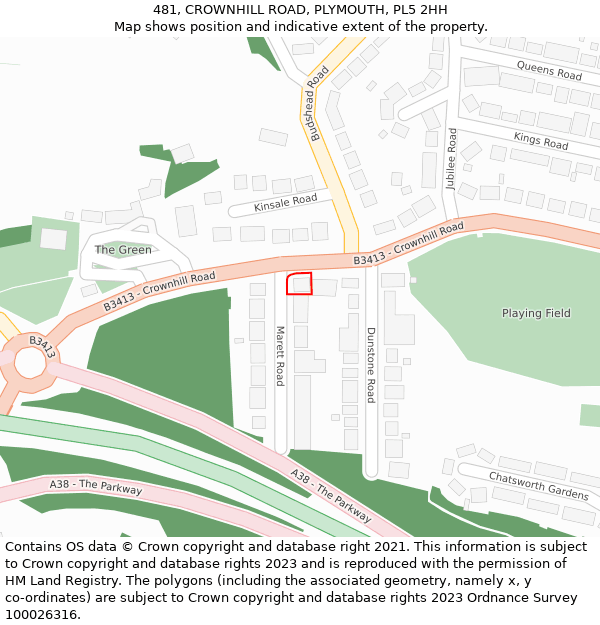 481, CROWNHILL ROAD, PLYMOUTH, PL5 2HH: Location map and indicative extent of plot