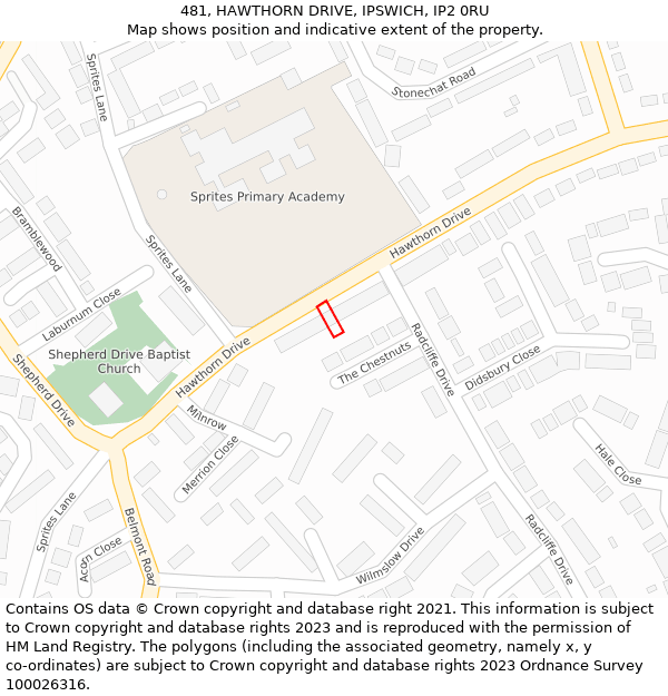 481, HAWTHORN DRIVE, IPSWICH, IP2 0RU: Location map and indicative extent of plot