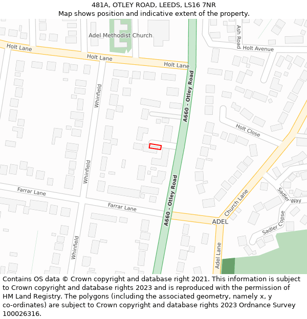 481A, OTLEY ROAD, LEEDS, LS16 7NR: Location map and indicative extent of plot